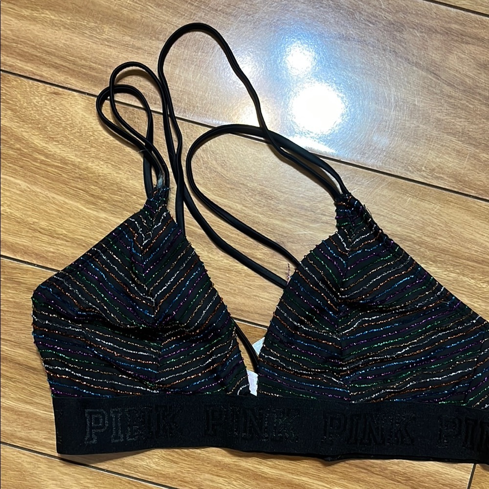 PINK Victoria's Secret Black Wireless Bra with Shimmery Design